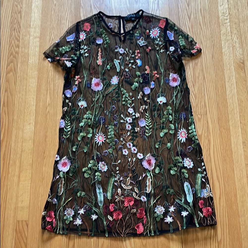 Sheer Embroidered Mini Dress